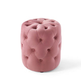 Amour Tufted Button Round Performance Velvet Ottoman Dusty Rose EEI-3778-DUS