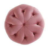 Amour Tufted Button Round Performance Velvet Ottoman Dusty Rose EEI-3778-DUS