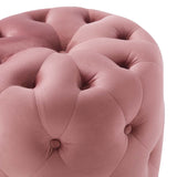 Amour Tufted Button Round Performance Velvet Ottoman Dusty Rose EEI-3778-DUS