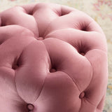 Amour Tufted Button Round Performance Velvet Ottoman Dusty Rose EEI-3778-DUS