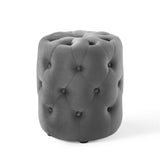 Amour Tufted Button Round Performance Velvet Ottoman Gray EEI-3778-GRY