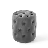 Amour Tufted Button Round Performance Velvet Ottoman Gray EEI-3778-GRY