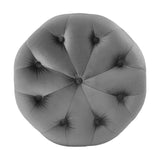 Amour Tufted Button Round Performance Velvet Ottoman Gray EEI-3778-GRY