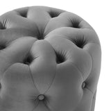 Amour Tufted Button Round Performance Velvet Ottoman Gray EEI-3778-GRY