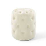 Amour Tufted Button Round Performance Velvet Ottoman Ivory EEI-3778-IVO