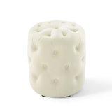 Amour Tufted Button Round Performance Velvet Ottoman Ivory EEI-3778-IVO