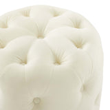 Amour Tufted Button Round Performance Velvet Ottoman Ivory EEI-3778-IVO