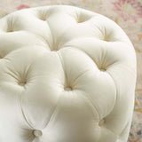 Amour Tufted Button Round Performance Velvet Ottoman Ivory EEI-3778-IVO