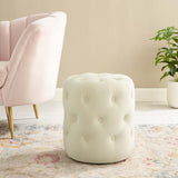 Amour Tufted Button Round Performance Velvet Ottoman Ivory EEI-3778-IVO