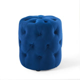 Amour Tufted Button Round Performance Velvet Ottoman Navy EEI-3778-NAV