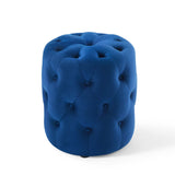 Amour Tufted Button Round Performance Velvet Ottoman Navy EEI-3778-NAV