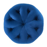 Amour Tufted Button Round Performance Velvet Ottoman Navy EEI-3778-NAV