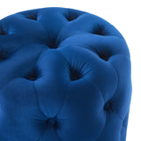 Amour Tufted Button Round Performance Velvet Ottoman Navy EEI-3778-NAV