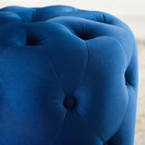 Amour Tufted Button Round Performance Velvet Ottoman Navy EEI-3778-NAV