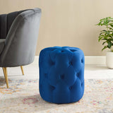 Amour Tufted Button Round Performance Velvet Ottoman Navy EEI-3778-NAV