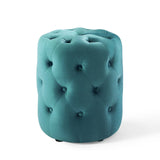 Amour Tufted Button Round Performance Velvet Ottoman Sea Blue EEI-3778-SEA