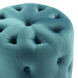 Amour Tufted Button Round Performance Velvet Ottoman Sea Blue EEI-3778-SEA