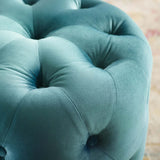 Amour Tufted Button Round Performance Velvet Ottoman Sea Blue EEI-3778-SEA