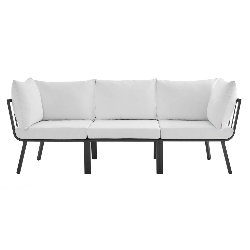 Riverside 3 Piece Outdoor Patio Aluminum Sectional Sofa Set Gray White EEI-3782-SLA-WHI