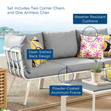 Riverside 3 Piece Outdoor Patio Aluminum Sectional Sofa Set White Gray EEI-3782-WHI-GRY