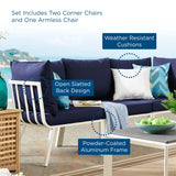 Riverside 3 Piece Outdoor Patio Aluminum Sectional Sofa Set White Navy EEI-3782-WHI-NAV