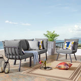 Modway Furniture Riverside 4 Piece Outdoor Patio Aluminum Set 0423 Gray Charcoal EEI-3785-SLA-CHA