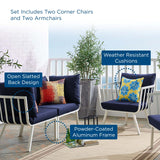 Riverside 4 Piece Outdoor Patio Aluminum Set White Navy EEI-3787-WHI-NAV