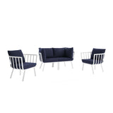 Riverside 4 Piece Outdoor Patio Aluminum Set White Navy EEI-3787-WHI-NAV