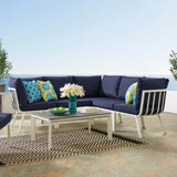 Riverside 6 Piece Outdoor Patio Aluminum Set White Navy EEI-3788-WHI-NAV