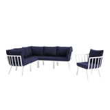 Riverside 6 Piece Outdoor Patio Aluminum Set White Navy EEI-3791-WHI-NAV