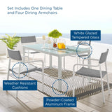Raleigh 5 Piece Outdoor Patio Aluminum Dining Set White Gray EEI-3796-WHI-GRY