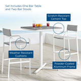 Raleigh 3 Piece Outdoor Patio Aluminum Bar Set White Gray EEI-3798-WHI-GRY