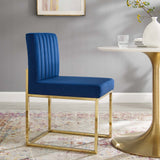 Carriage Channel Tufted Sled Base Performance Velvet Dining Chair Gold Navy EEI-3806-GLD-NAV