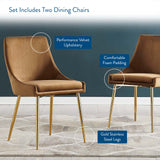 Viscount Performance Velvet Dining Chairs - Set of 2 Gold Cognac EEI-3808-GLD-COG