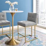 Privy Gold Stainless Steel Upholstered Fabric Counter Stool Gold Light Gray EEI-3852-GLD-LGR