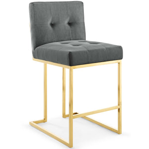 Privy Gold Stainless Steel Performance Velvet Counter Stool Gold Charcoal EEI-3853-GLD-CHA