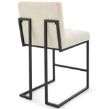 Privy Black Stainless Steel Upholstered Fabric Counter Stool Black Beige EEI-3854-BLK-BEI