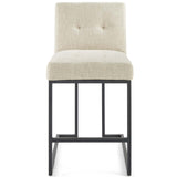 Privy Black Stainless Steel Upholstered Fabric Counter Stool Black Beige EEI-3854-BLK-BEI