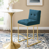 Privy Gold Stainless Steel Upholstered Fabric Bar Stool Gold Azure EEI-3855-GLD-AZU