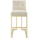 Privy Gold Stainless Steel Upholstered Fabric Bar Stool Gold Beige EEI-3855-GLD-BEI