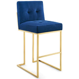 Privy Gold Stainless Steel Performance Velvet Bar Stool Gold Navy EEI-3856-GLD-NAV