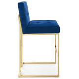 Privy Gold Stainless Steel Performance Velvet Bar Stool Gold Navy EEI-3856-GLD-NAV