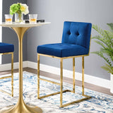 Privy Gold Stainless Steel Performance Velvet Bar Stool Gold Navy EEI-3856-GLD-NAV