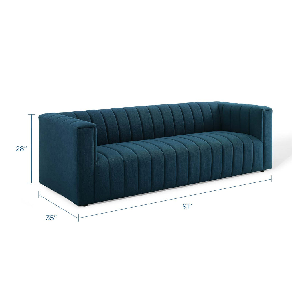 Reflection Channel Tufted Upholstered Fabric Sofa Azure EEI-3881-AZU
