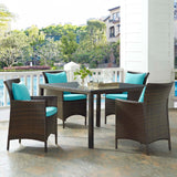 Conduit 5 Piece Outdoor Patio Wicker Rattan Set Brown Turquoise EEI-3893-BRN-TRQ-SET