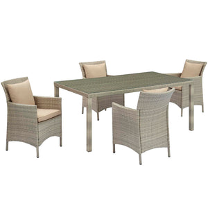 Conduit 5 Piece Outdoor Patio Wicker Rattan Dining Set Light Gray Beige EEI-3894-LGR-BEI-SET