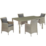 Conduit 5 Piece Outdoor Patio Wicker Rattan Dining Set Light Gray Charcoal EEI-3894-LGR-CHA-SET