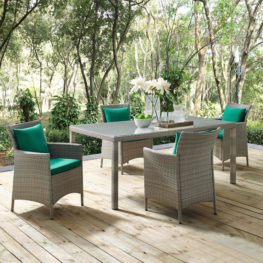 Modway Furniture Conduit 5 Piece Outdoor Patio Wicker Rattan Dining Set Light Gray Green 88.5 x 120 x 34.5