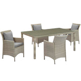 Conduit 5 Piece Outdoor Patio Wicker Rattan Dining Set Light Gray Gray EEI-3894-LGR-GRY-SET