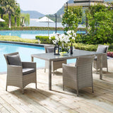 Conduit 5 Piece Outdoor Patio Wicker Rattan Dining Set Light Gray Gray EEI-3894-LGR-GRY-SET